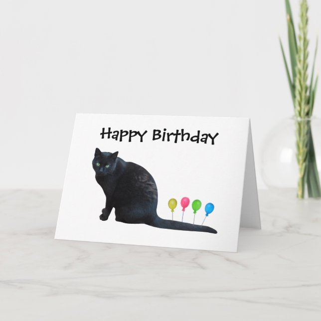 Black Cat Balloons Birthday Card (Front)
