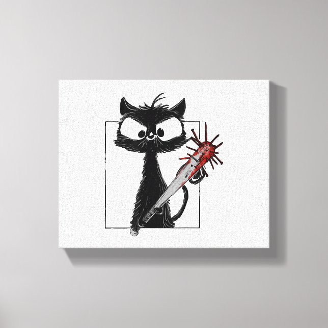 Black Cat Baseball Horror Halloween Canvas Print (Front)