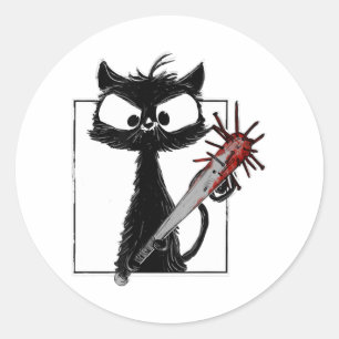 Black Cat Baseball Horror Halloween Classic Round Sticker