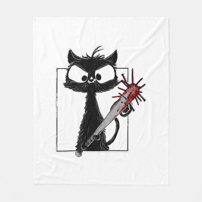 Black Cat Baseball Horror Halloween Fleece Blanket (Front)