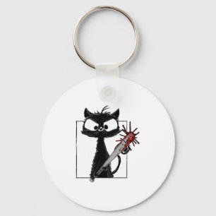 Black Cat Baseball Horror Halloween Keychain