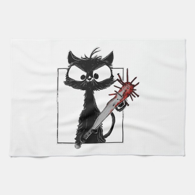 Black Cat Baseball Horror Halloween Kitchen Towel (Horizontal)