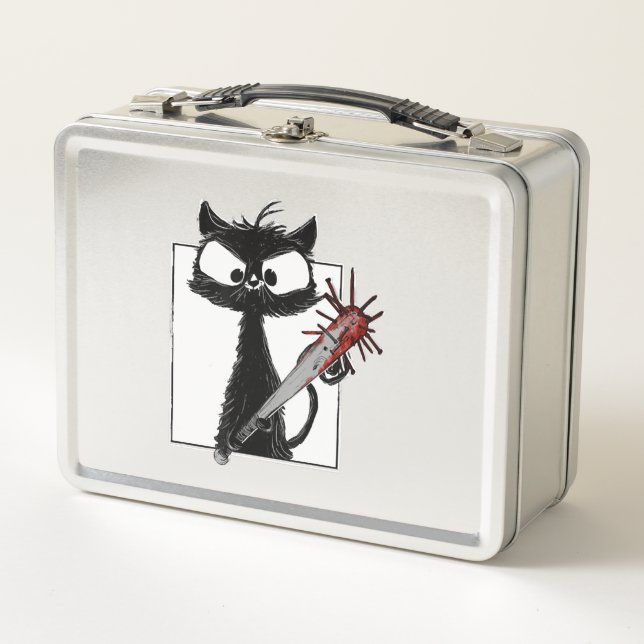 Black Cat Baseball Horror Halloween Metal Lunch Box (Front)