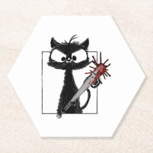 Black Cat Baseball Horror Halloween Paper Coaster