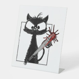 Black Cat Baseball Horror Halloween Pedestal Sign