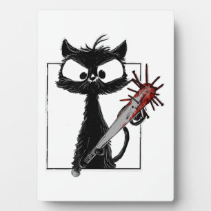 Black Cat Baseball Horror Halloween Plaque