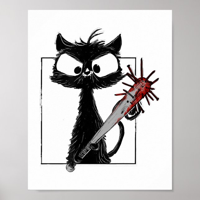 Black Cat Baseball Horror Halloween Poster (Front)