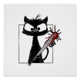 Black Cat Baseball Horror Halloween Poster