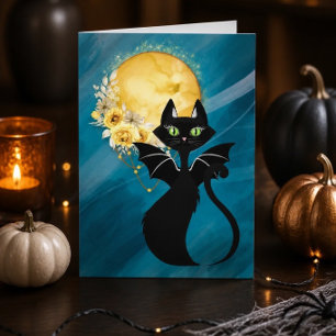 Black Cat Bat Cat Elegant Halloween Card