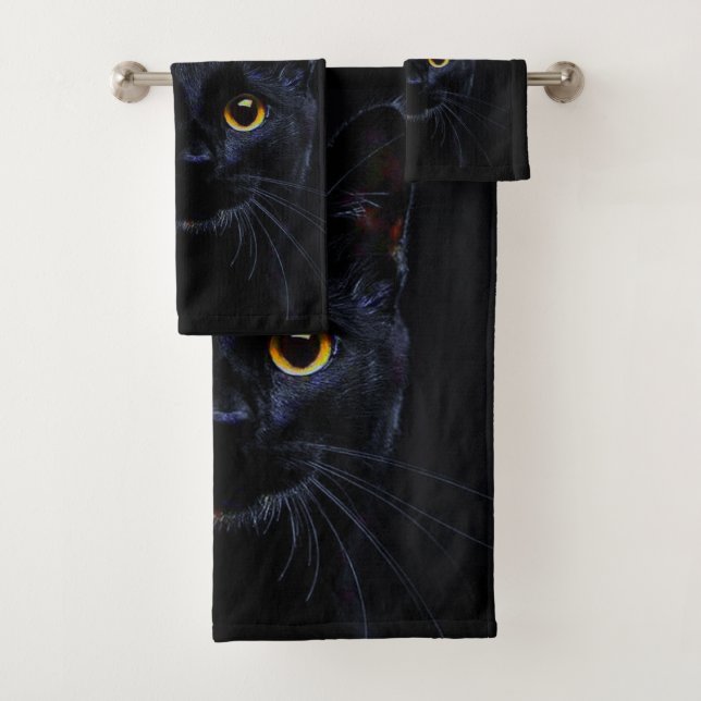 Black Cat Bathroom Towel Set (Insitu)