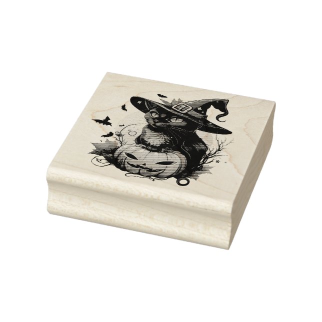 Black Cat, Bats and Jack-O-Lantern Rubber Stamp (Stamp)