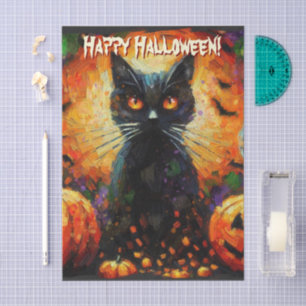 Black Cat Bats Pumpkins Personalized Decoupage Tissue Paper