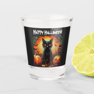 Black Cat Bats Pumpkins Whimsical Personalized Shot Glass
