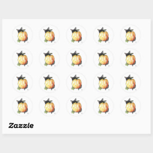 Black Cat Behind Pumpkin Circular Sticker Sheet