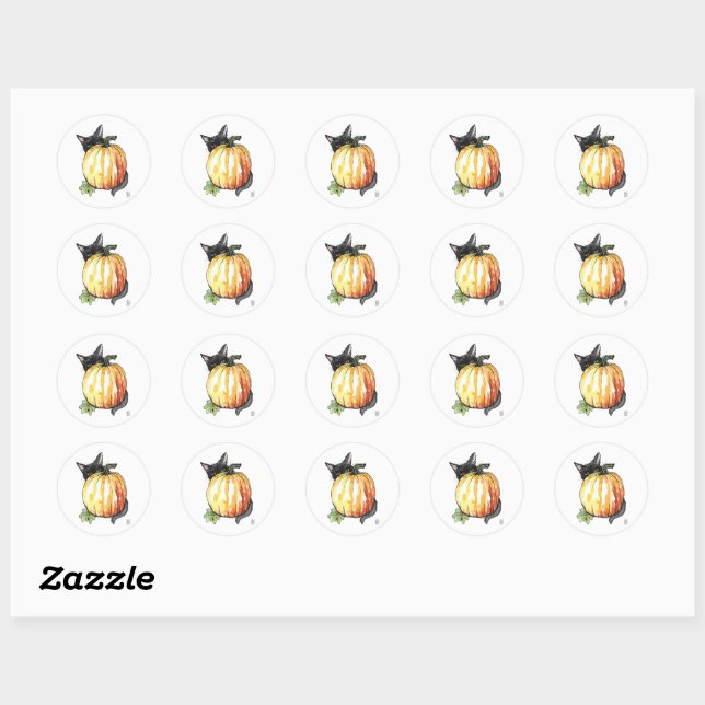 Black Cat Behind Pumpkin Circular Sticker Sheet (Sheet)
