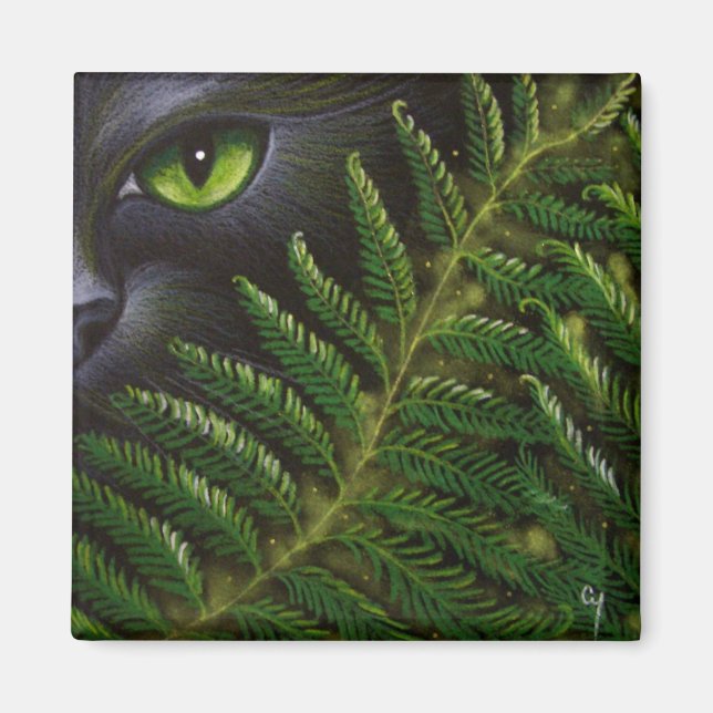 BLACK CAT BEHIND THE FERNS Magnet (Front)