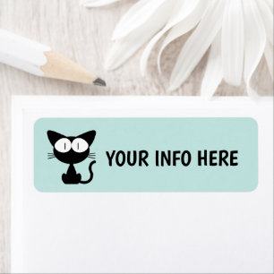 BLACK CAT BIG EYES CAT RETURN ADDRESS LABELS