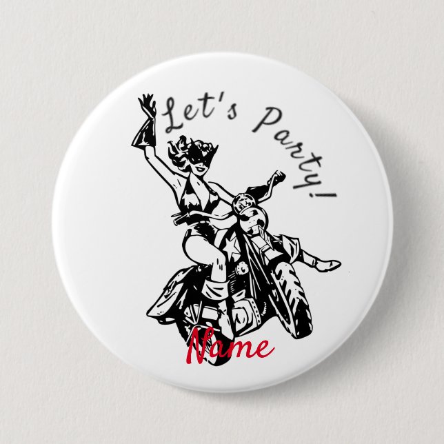 Black Cat Biker Babe Thunder_Cove 3 Inch Round Button (Front)