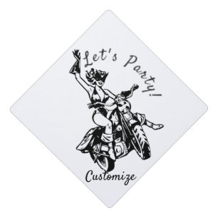 Black Cat Biker Babe Thunder_Cove Graduation Cap Topper