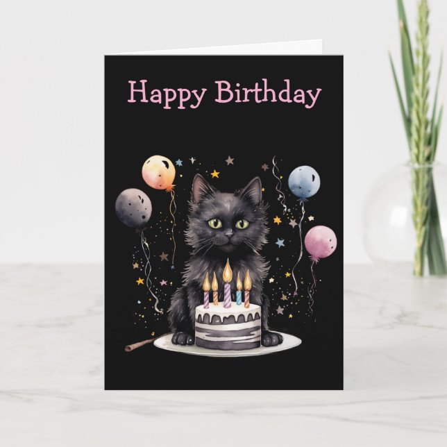 Black Cat Birthday Card (Front)