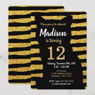 Black Cat Birthday Invitation / Glam / Glitter