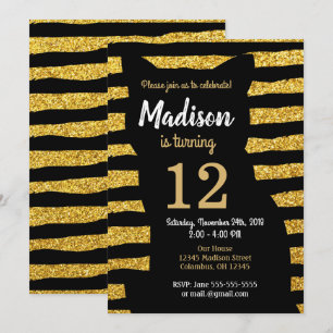 Black Cat Birthday Invitation / Glam / Glitter