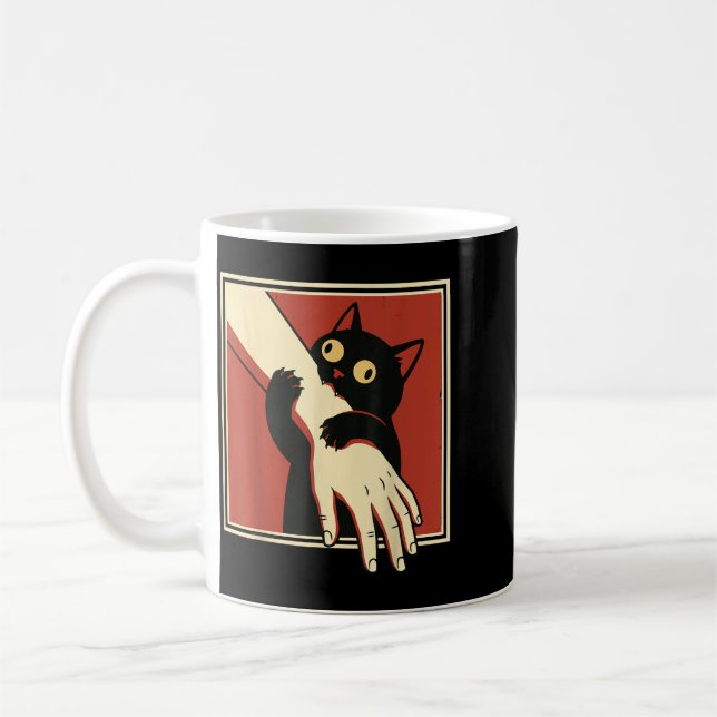 Black Cat Biting Arm Coffee Mug (Left)