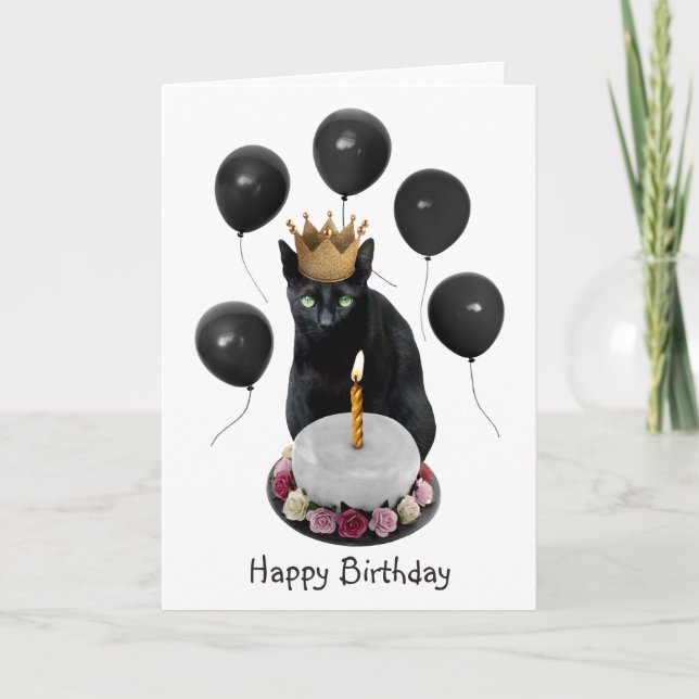 Black Cat Black Balloons Birthday Card (Front)