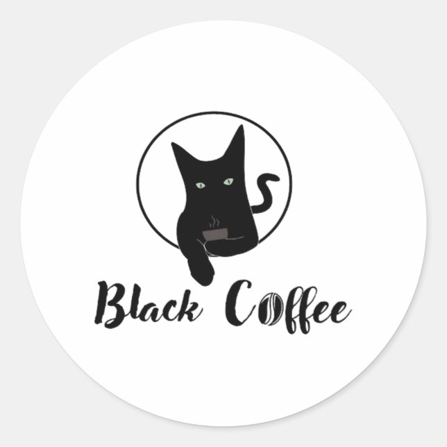 Black cat - black Coffee   Classic Round Sticker (Front)