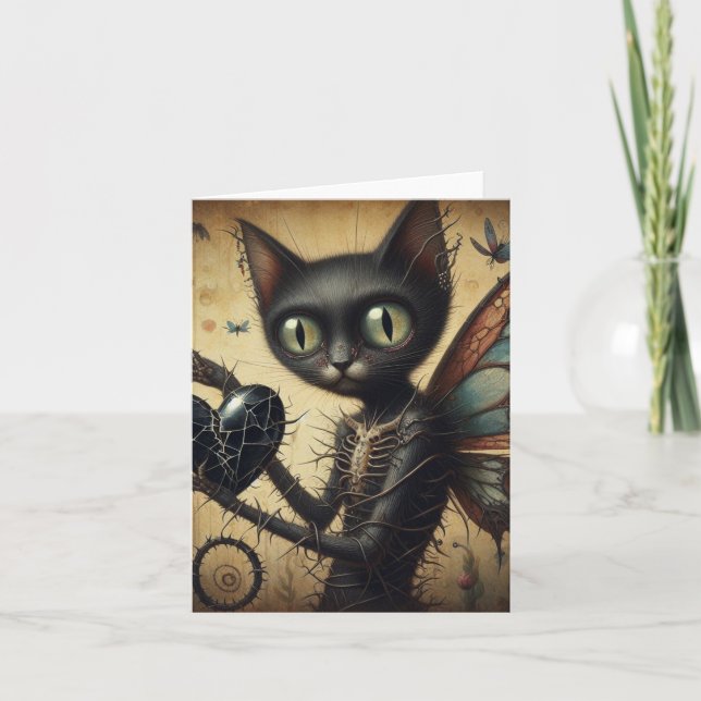 Black Cat Black Heart Thorns All Ocassions Card (Front)