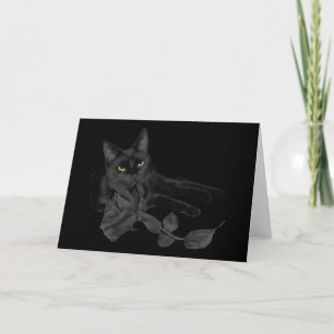 Black cat, Black Rose Greeting Card