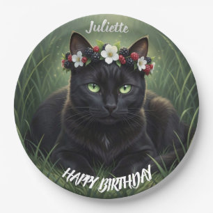 Black Cat / Blackberry Blossom Crown Personalized Paper Plate