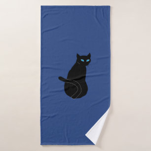 Black Cat Blue Bath Towel - Choose Colour