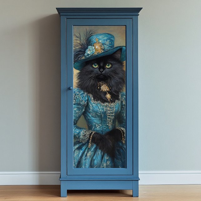 Black Cat Blue Dress Decoupage Paper (Creator Uploaded)