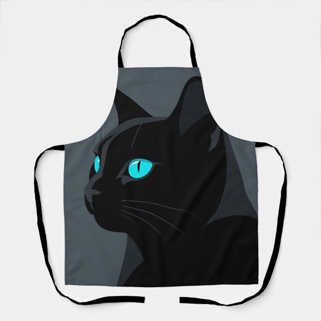 Black Cat Blue Eyes Portrait Apron (Front)