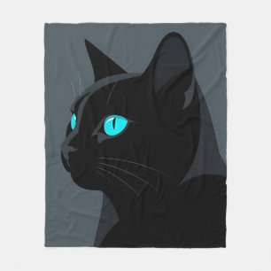 Black Cat Blue Eyes Portrait Fleece Blanket
