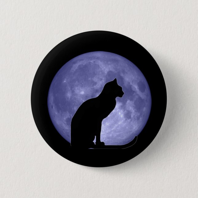 Black Cat Blue Moon Button Pin (Front)