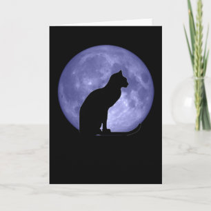 Black Cat Blue Moon Greetings Card