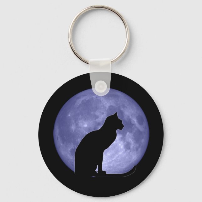Black Cat Blue Moon Keychain (Front)
