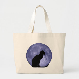 Black Cat, Blue Moon Large Tote Bag