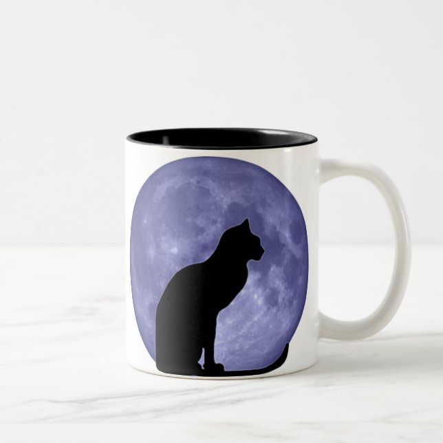 Black Cat, Blue Moon Two-Tone Coffee Mug (Right)