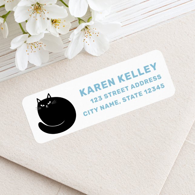 Black cat blue white return address (Black cat blue white return address label)
