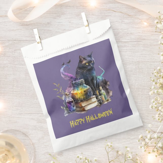 Black Cat Books and Potions Happy Halloween Favour Bag (Clipped)