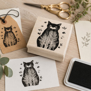 Black Cat Botanical Art Whimsical Gothic Cat Lover Rubber Stamp