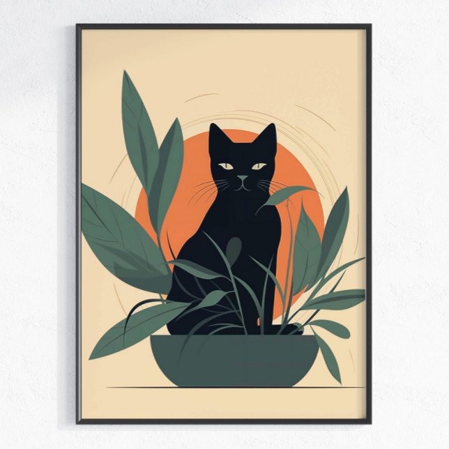 Black Cat Botanical Minimal Plant Lover Poster (Creator Uploaded)