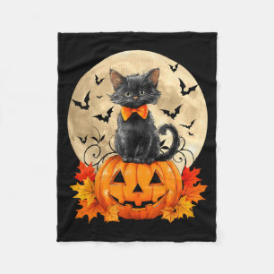 Black Cat Bow Pumpkin Halloween Autumn Fall Men Fleece Blanket