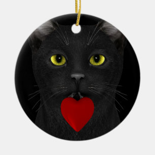 Black Cat Bringing A Present Ceramic Ornament