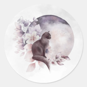 Black Cat by a Magical Full Moon Classic Round Sticker