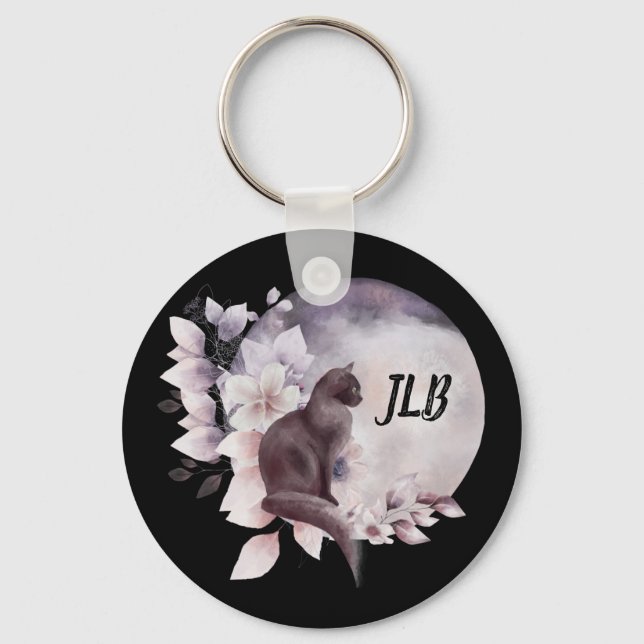 Black Cat by a Magical Full Moon Keychain (Front)