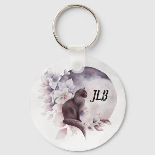 Black Cat by a Magical Full Moon Keychain